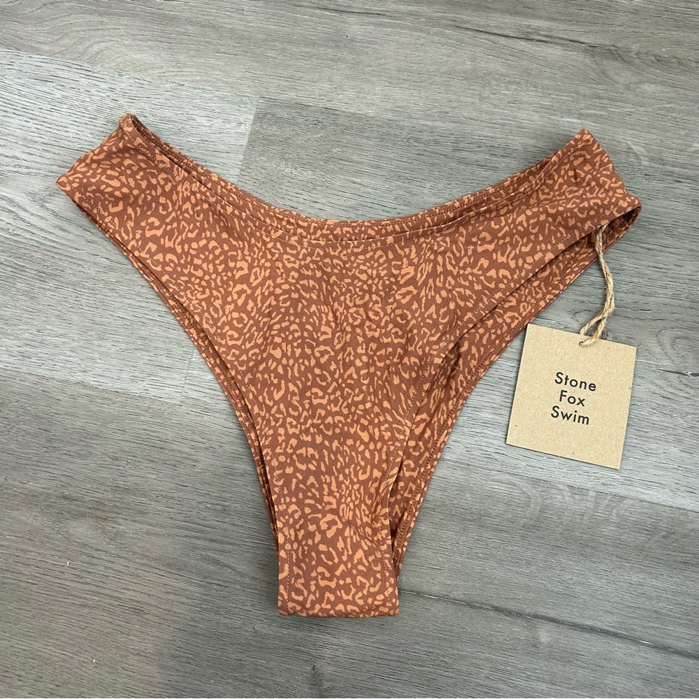 NWT stone fox swim Nola bikini bottoms wild cat animal print xl brown‎ Womens